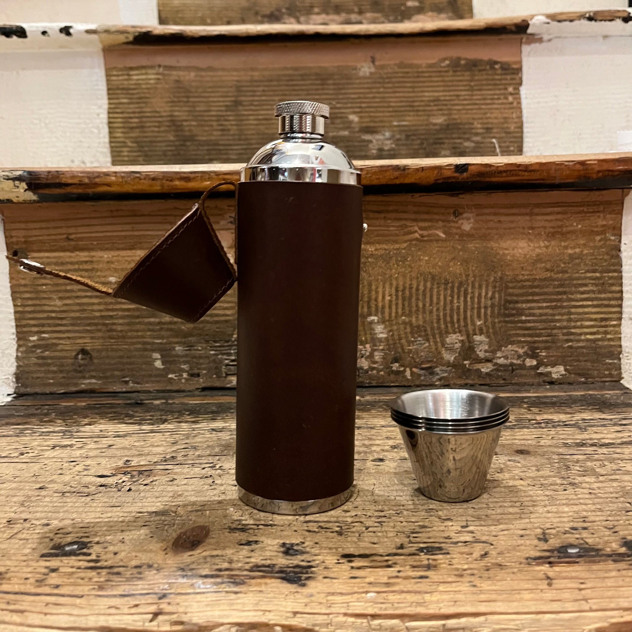 Regent - 10oz  4 Cup Flask - Country Pursuits -  Waxed Leather - Brown