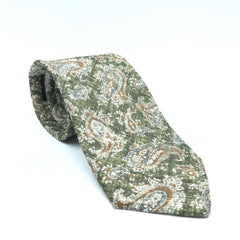 Regent Luxury Linen Tie - Green and Gold-Edged Paisley