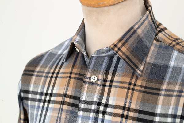 Regent - Flannel Shirt - Grey and Fawn with Black Overcheck