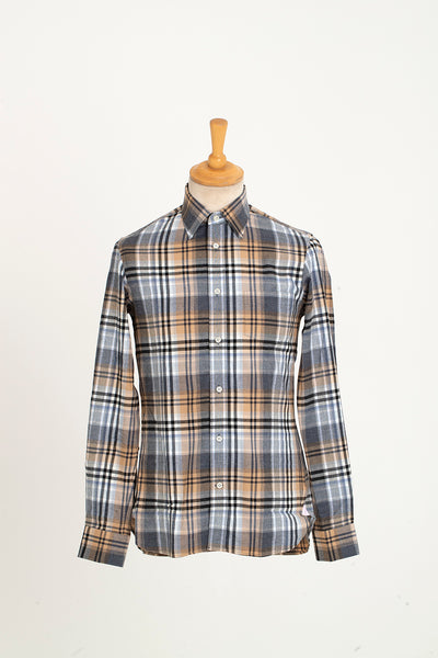 Regent - Flannel Shirt - Grey and Fawn with Black Overcheck