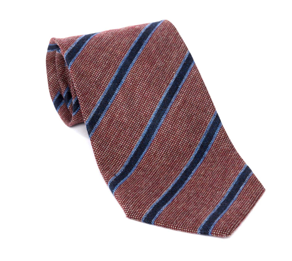 Regent - Woven Silk Tie - Textured Red and Fine Blue Stripe - Regent Tailoring