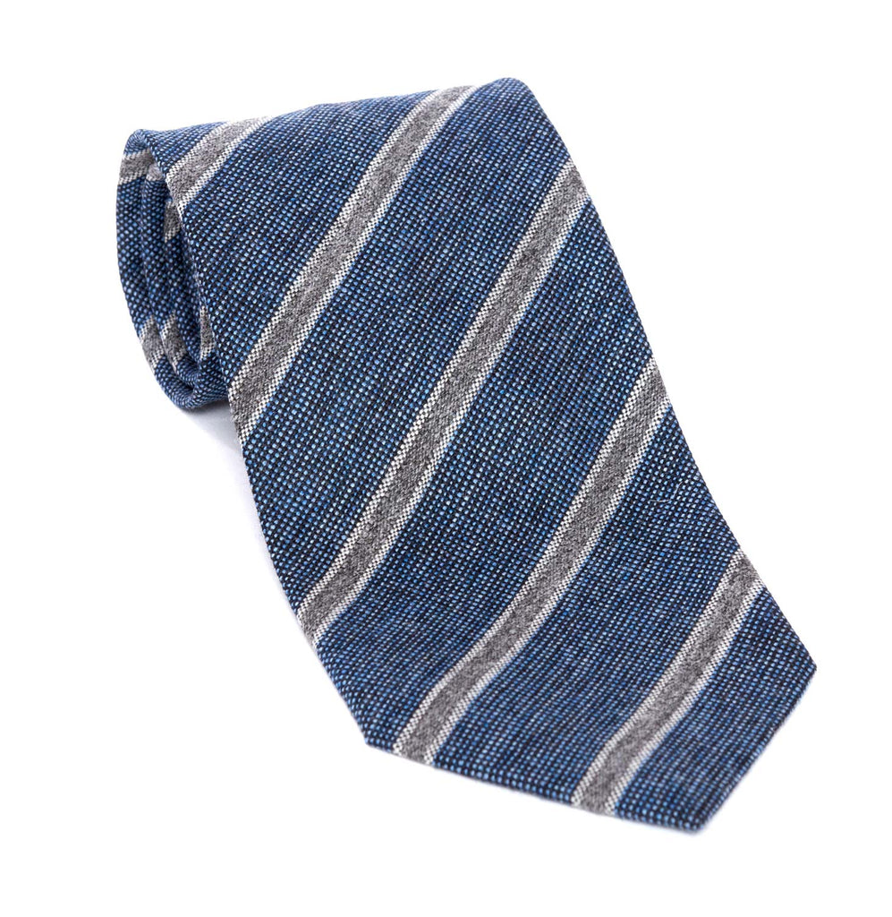 Regent - Woven Silk Tie - Textured Blue and Fine Grey Stripe - Regent Tailoring