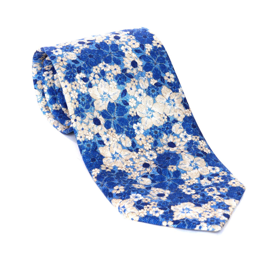 Regent - Woven Silk Tie - Blue and White Floral Pattern - Regent Tailoring
