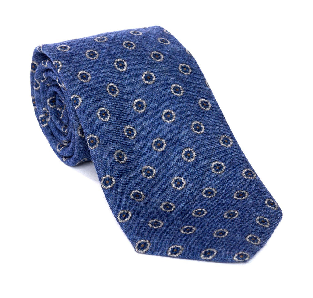 Regent - Woven Silk Tie - Blue With Darker Flowers - Regent Tailoring