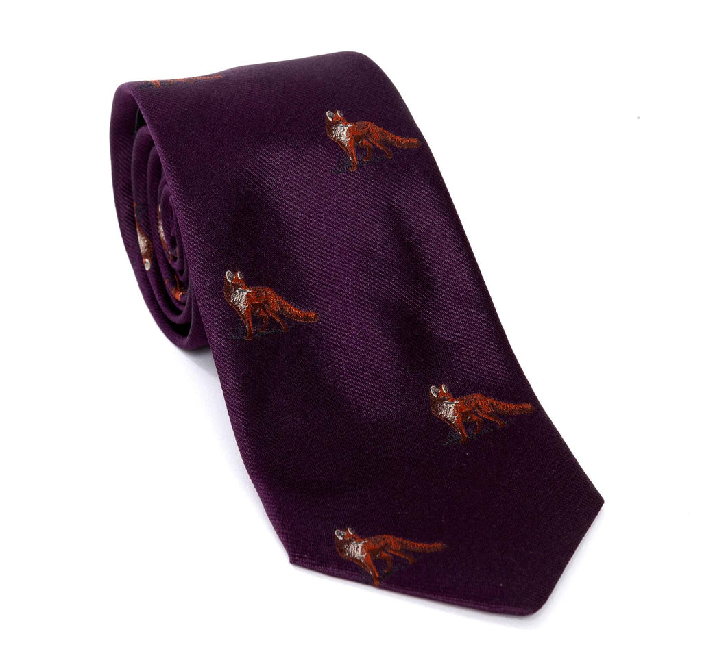 Regent - Woven Silk Tie - Deep Purple With Fox Design - Regent Tailoring
