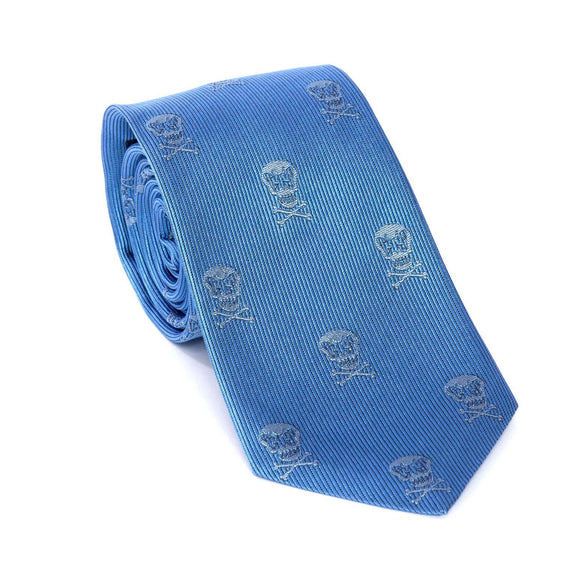 Regent - Woven Silk Tie - Sky Blue Skull & Crossbones - Regent Tailoring