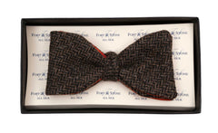 Regent - Tweed Fixed Bow Tie - Charcoal Large Herringbone w/ Orange