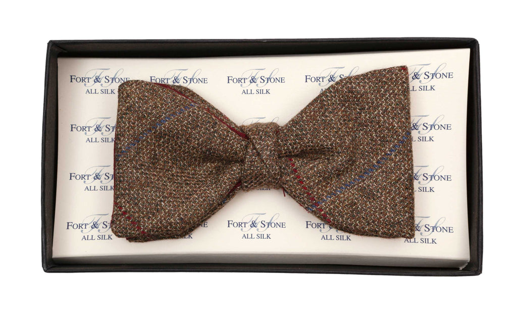 Regent Bow Tie - Tweed with Blue & Red Overcheck - Regent Tailoring