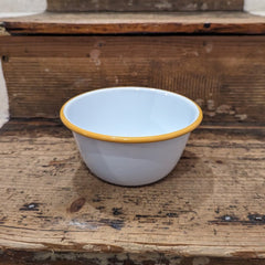 Regent - Enamelware - Bowl - 14cm - White with Yellow Edging