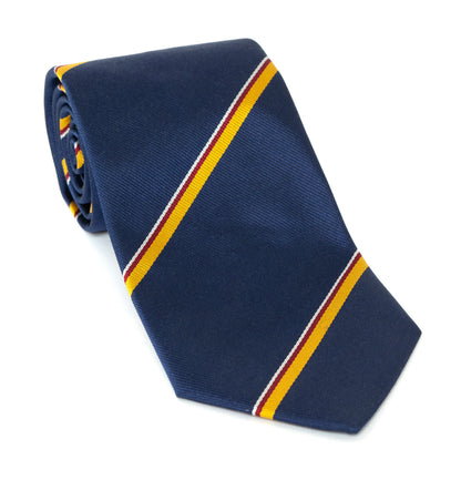 Regent Luxury Silk Tie - Navy with Gold, Red & White Stripe - Regent Tailoring