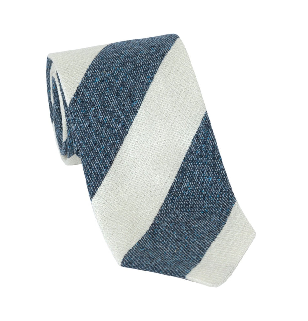 Regent Luxury Silk & Cotton Tie - White & Flecked Slate Blue Stripes - Regent Tailoring