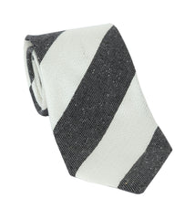 Regent Luxury Silk & Cotton Tie - White & Grey Stripe