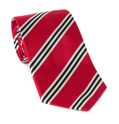 Regent Luxury Silk Tie - Red with White and Black Stripes - Regent Tailoring