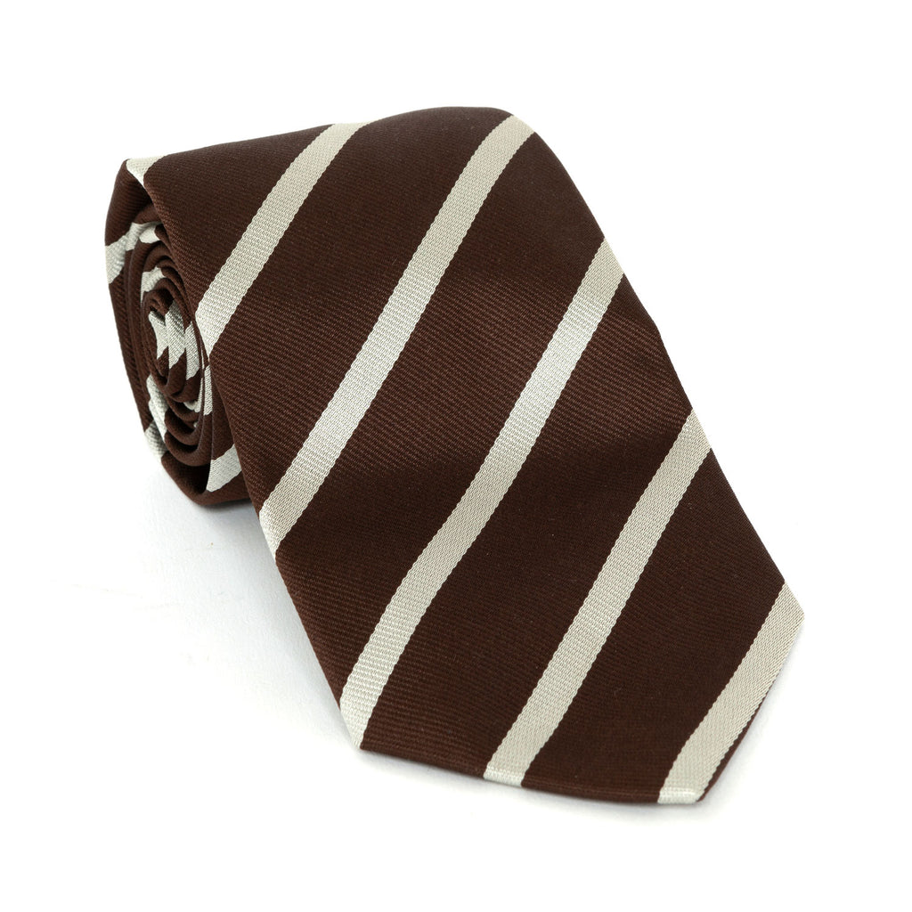 Regent Luxury Silk Tie - Brown with White Stripe - Regent Tailoring