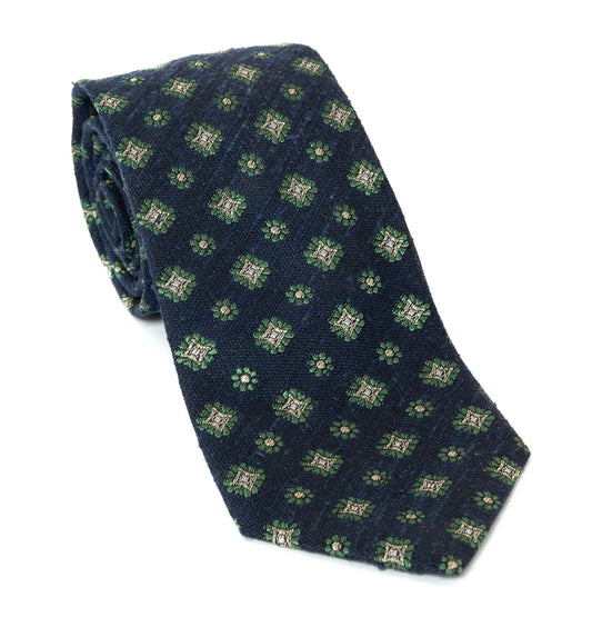 Regent Luxury Silk Tie - Navy with Flowers, Stars - Regent Tailoring