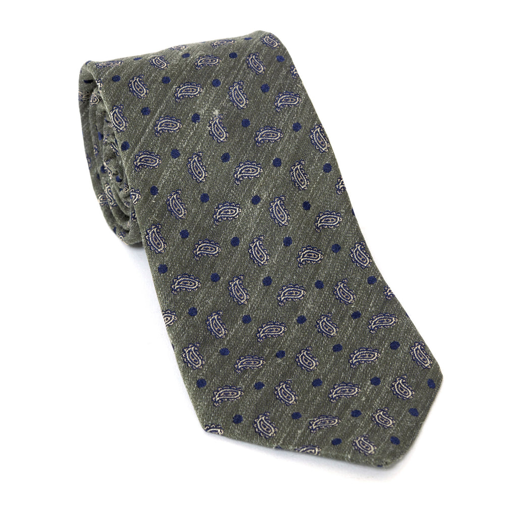 Regent Luxury Silk Tie - Green-Grey with Paisley - Regent Tailoring