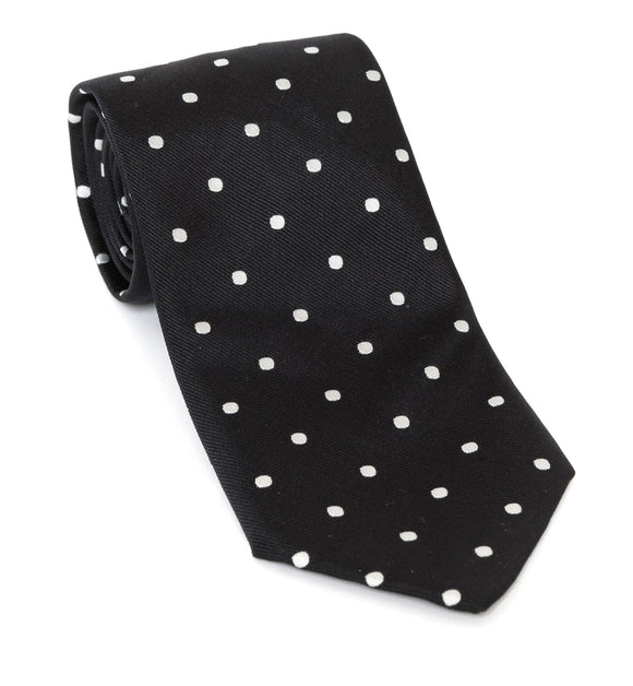 Regent Luxury Silk Tie - Black with White Spots - Regent Tailoring