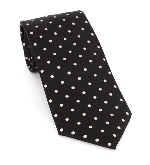 Regent Luxury Silk Tie - Black with Crème Spot - Regent Tailoring