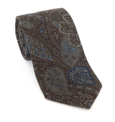 Regent Luxury Silk Tie - Brown with Blue & Grey Paisley