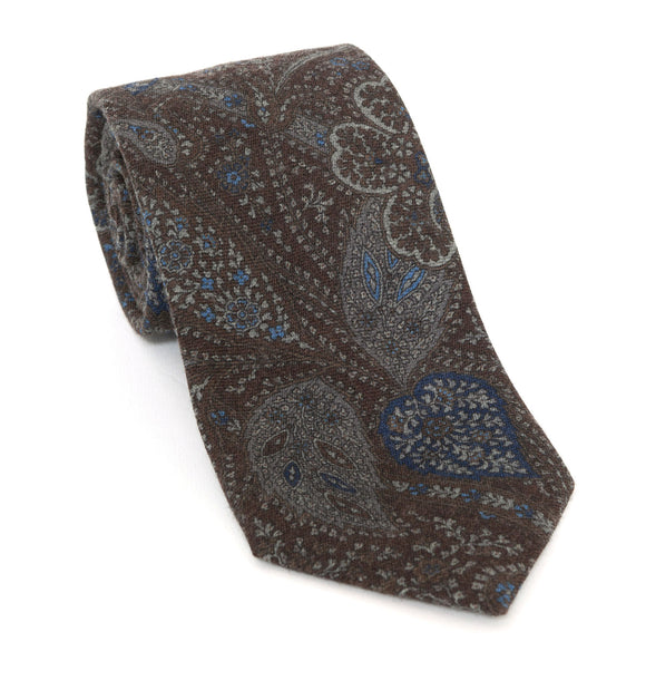 Regent Luxury Silk Tie - Brown with Blue & Grey Paisley - Regent Tailoring