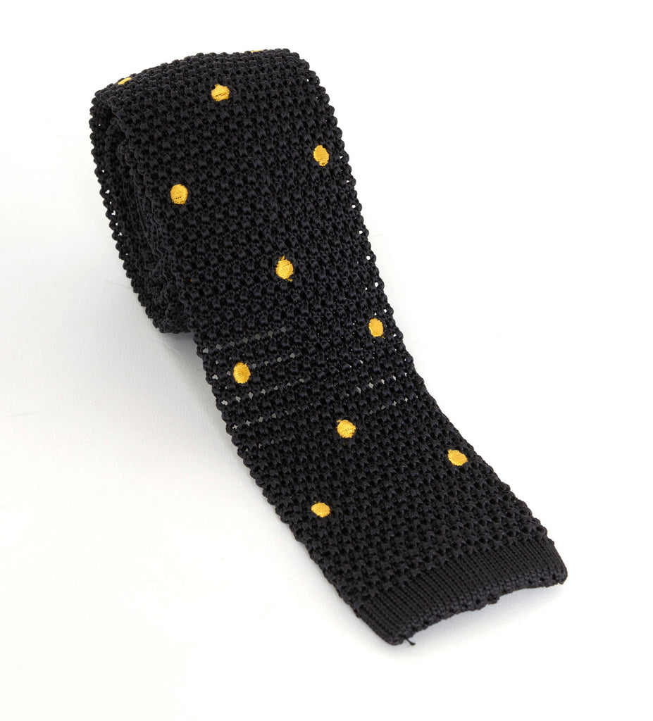 Regent Knitted Silk Tie - Black with Gold Spots - Regent Tailoring