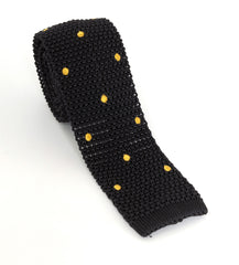 Regent Knitted Silk Tie - Black with Gold Spots
