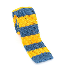 Regent - Knitted Silk Tie - Yellow & Slate Blue Stripes