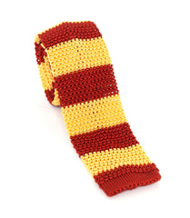 Regent Knitted Silk Tie - Yellow & Brick Red Stripes