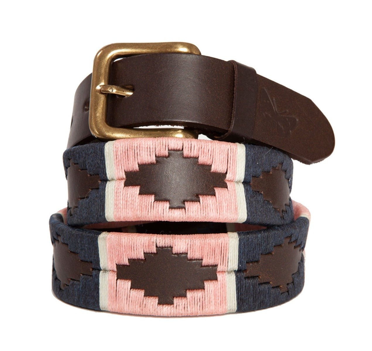 Argentinean-made embroidered leather polo belt made and designed exclusively by Regent with a 3.5cm width, brass-style buckle and hand-stitched diamond design, coming in multiple sizes.