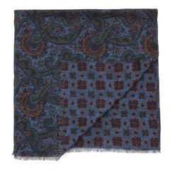 Regent - Scarf - Merino Wool - Blue & Green Paisley Double-Sided Pattern