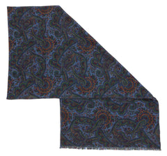 Regent - Scarf - Merino Wool - Blue & Green Paisley Double-Sided Pattern