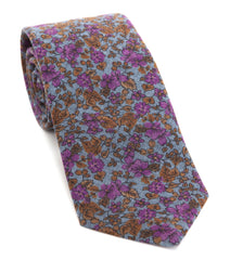 Regent - Luxury Woven Wool Tie - Blue with Purple Flower