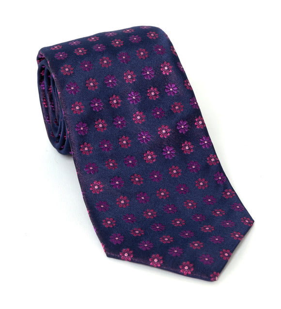 Regent Luxury Silk Tie - Purple Flower Motif - Regent Tailoring