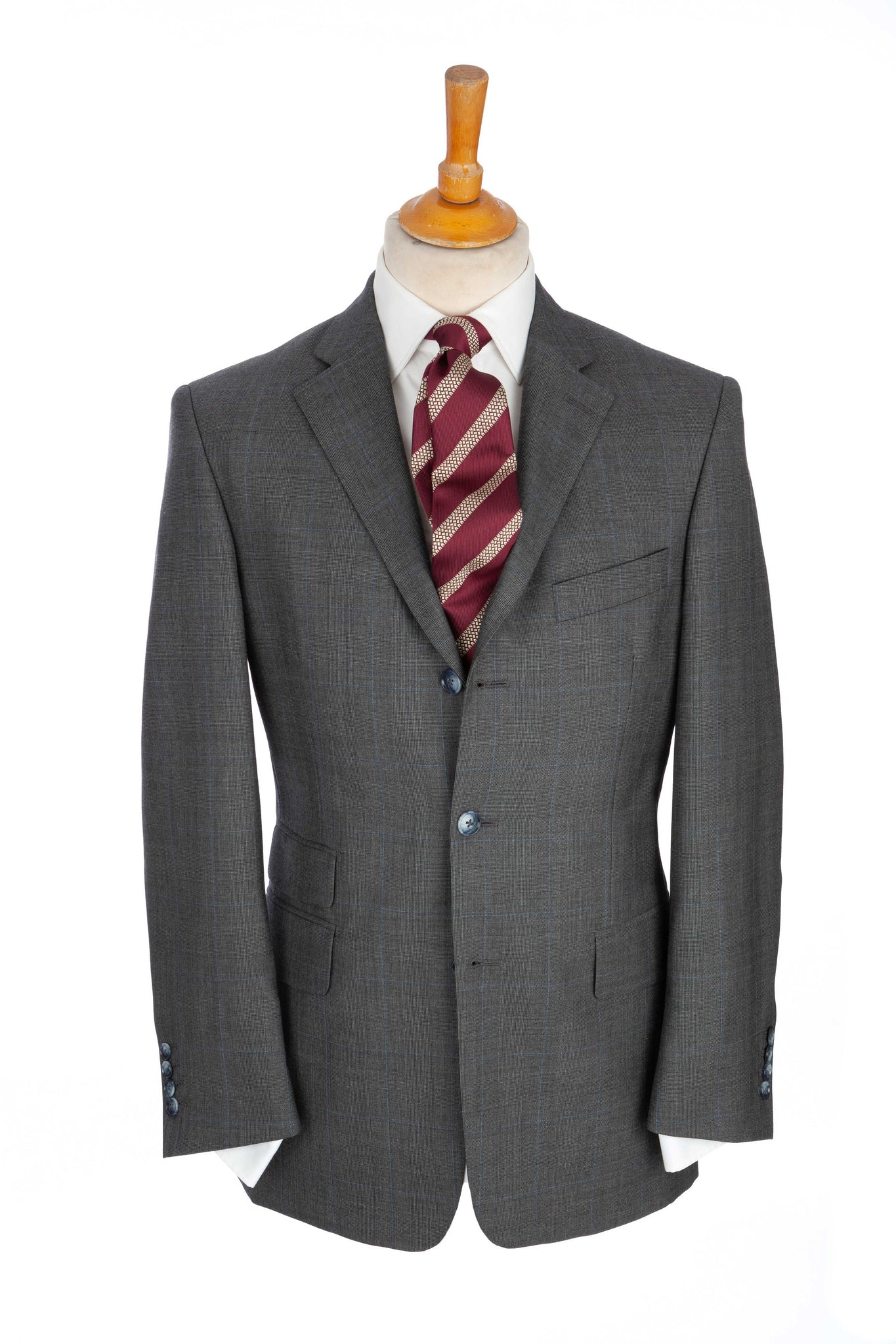 Regent - 'Godfather'- Three Button Suit - Grey w/ Sky-Blue Overcheck - Regent Tailoring