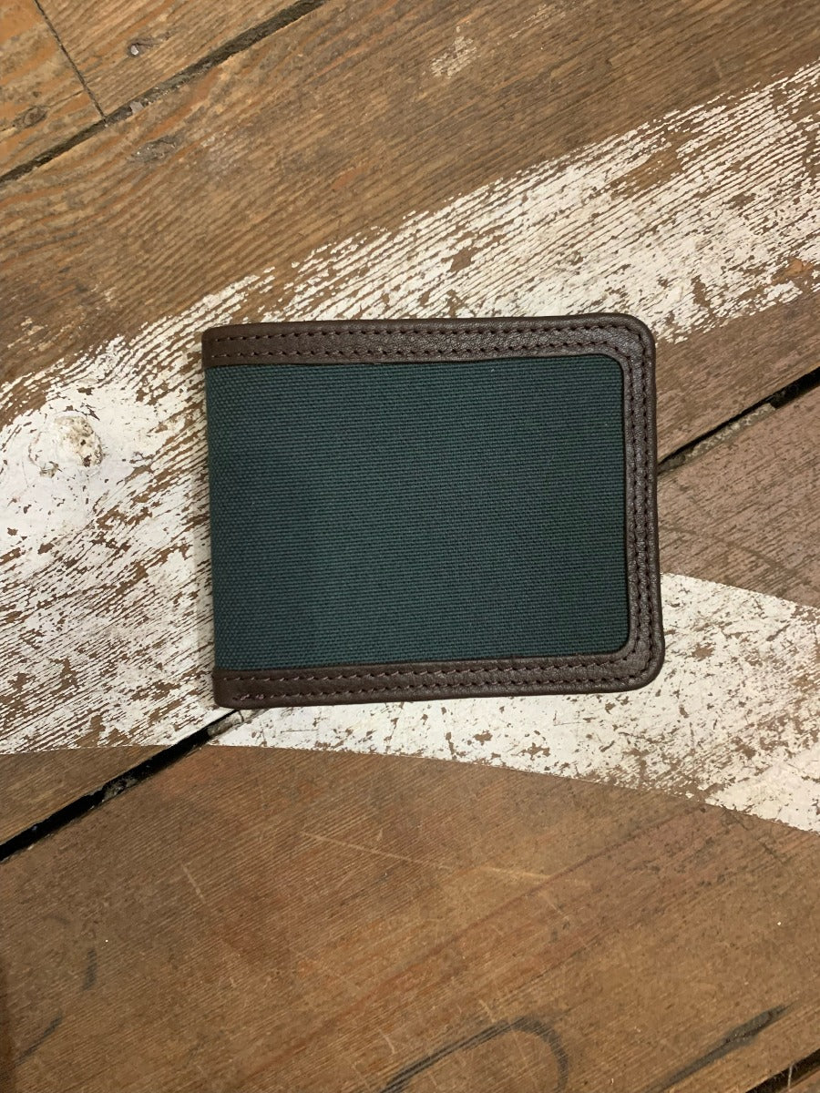 Green canvas and leather billfold wallet 