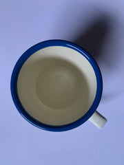 Camping Mug - Enamel - White with Blue Edging