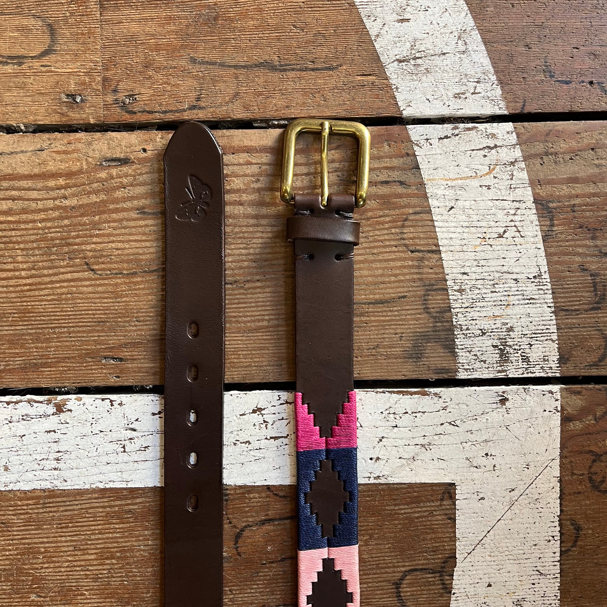 Regent - Polo Belt - Embroidered - Leather - Pink, Raspberry & Navy - Regent Tailoring