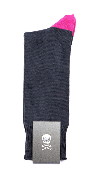 Regent Socks - Cotton - Grey with Pink Heel and Toe