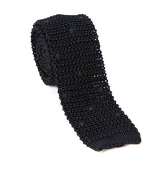 Regent - Knitted Silk Tie - Navy with Green Spots