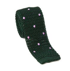 Regent - Knitted Silk Tie - Green/Pink - Spots