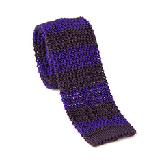 Regent - Knitted Silk Tie- Purple And Brown - Stripes