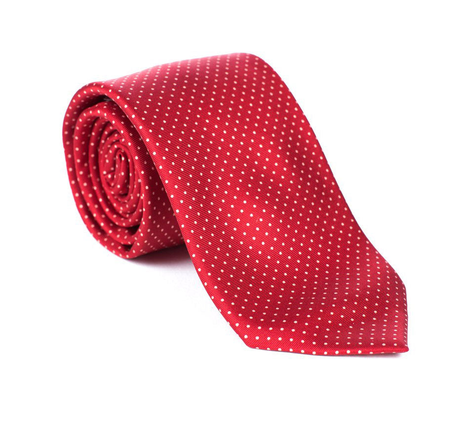 Regent - Woven Silk Tie - Red with White Polka-Dot - Regent Tailoring