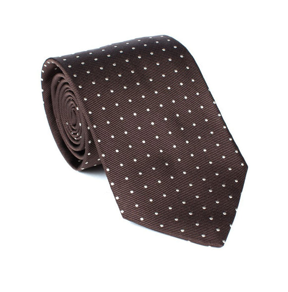 Regent - Woven Silk Tie - Dark Chocolate Brown with White Polka-Dot - Regent Tailoring