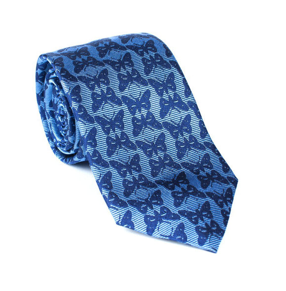 Regent - Woven Silk Tie - Sky Blue with Royal Blue Butterflies - Regent Tailoring