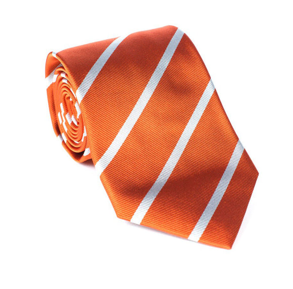 Regent - Woven Silk Striped Tie - Orange with White Stripe - Regent Tailoring