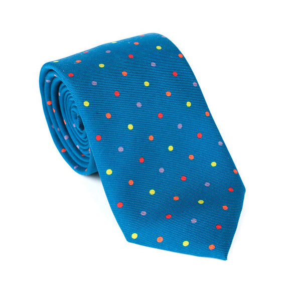 Regent - Woven Wool Tie - Blue with Multi-Colour Spots - Regent Tailoring