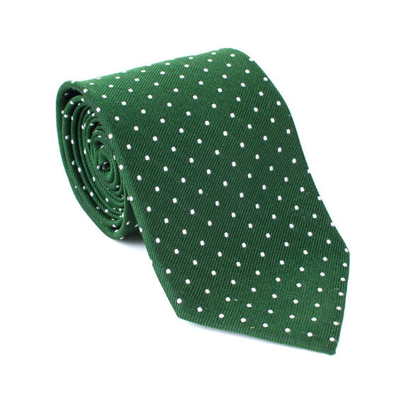 Regent - Woven Silk Tie - Dark Green with Polka-Dot - Regent Tailoring