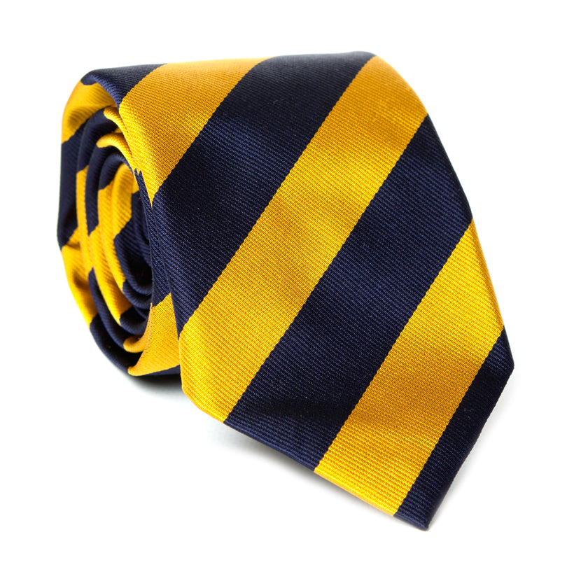 Regent Woven Silk Striped Tie - Yellow and Navy Blue Stripes
