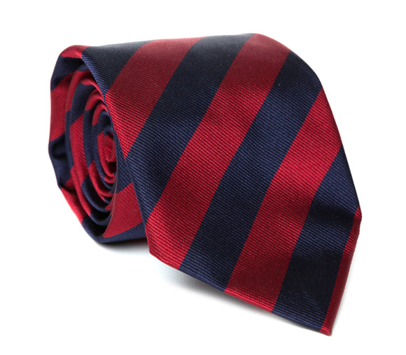 Regent - Woven Silk Striped Tie - Burgundy and Navy Stripes - Regent Tailoring