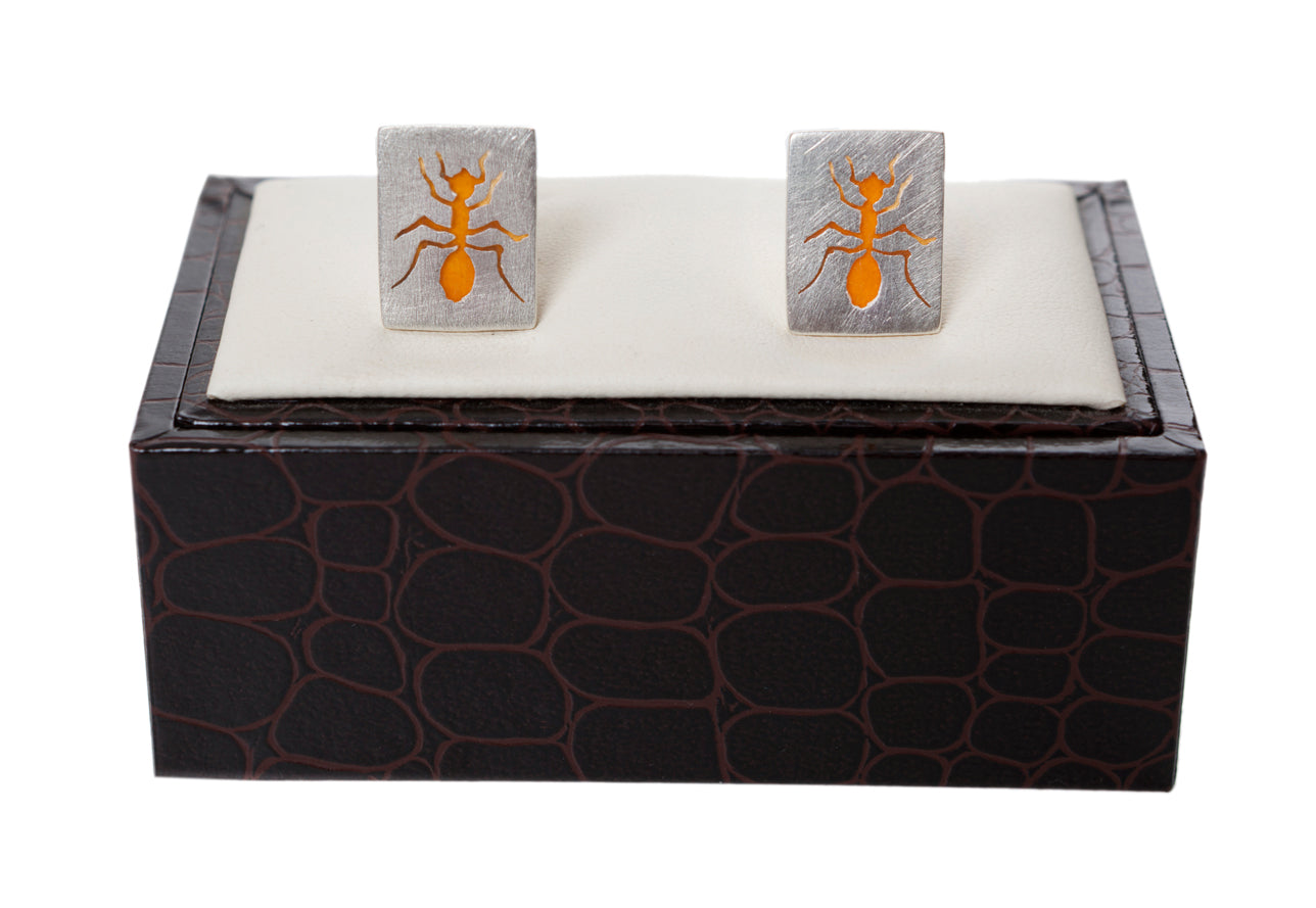 Regent Sterling Silver Cufflinks - Amber Ants - Regent Tailoring